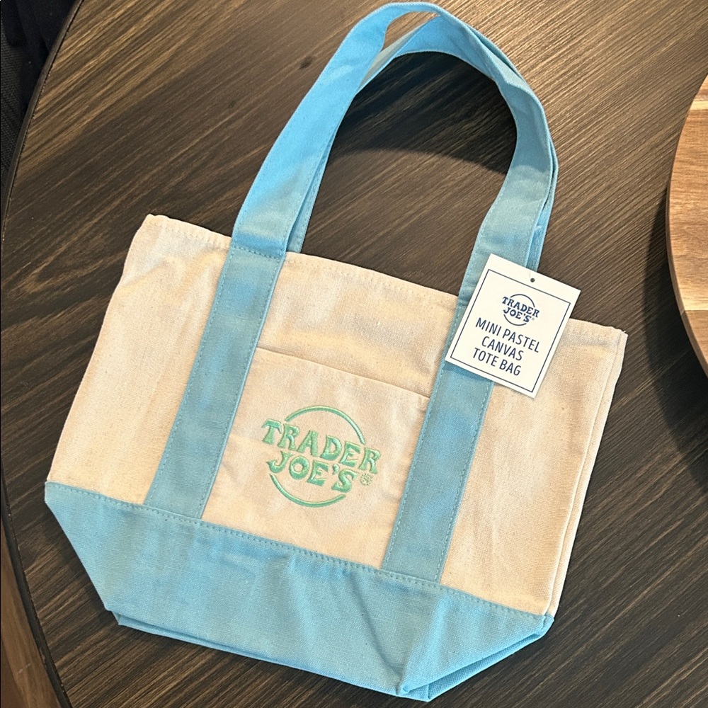 Trader Joe’s NWT Mini Pastel Canvas Tote Bag Blue